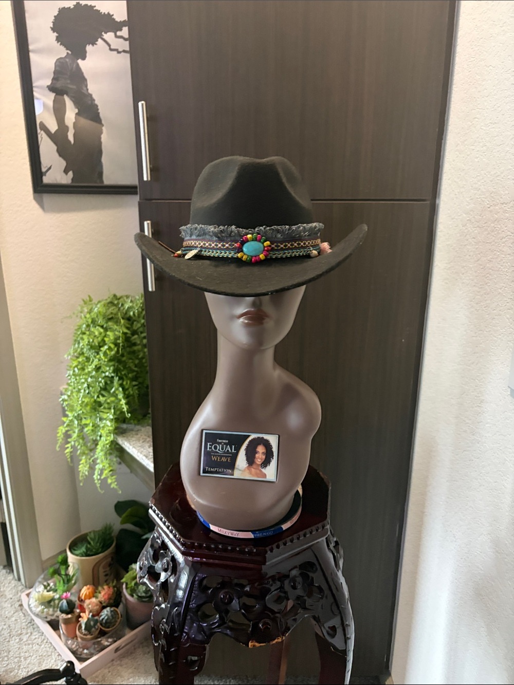 Black Felt Western Hat with Colorful Beaded Accent